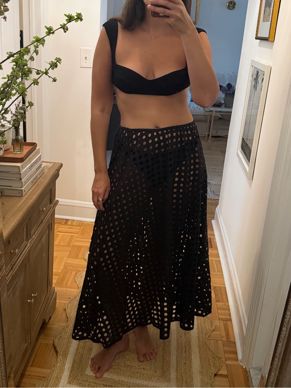 SOLID & STRIPED Black Eyelet Midi Coverup Skirt